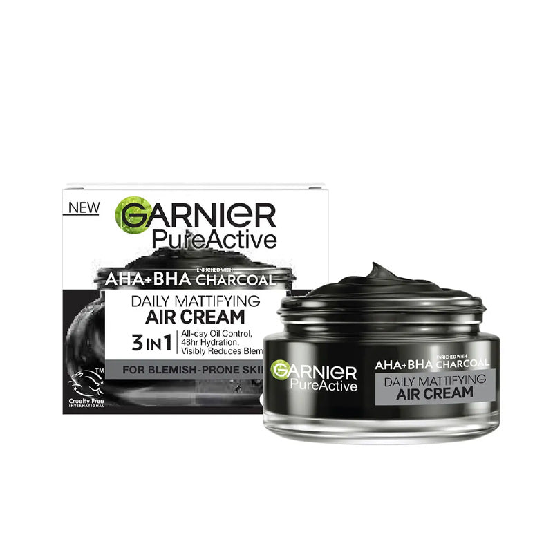GARNIER AHA + BHA & Charcoal Air Crème Matifiante 3 en 1 Anti-imperfections