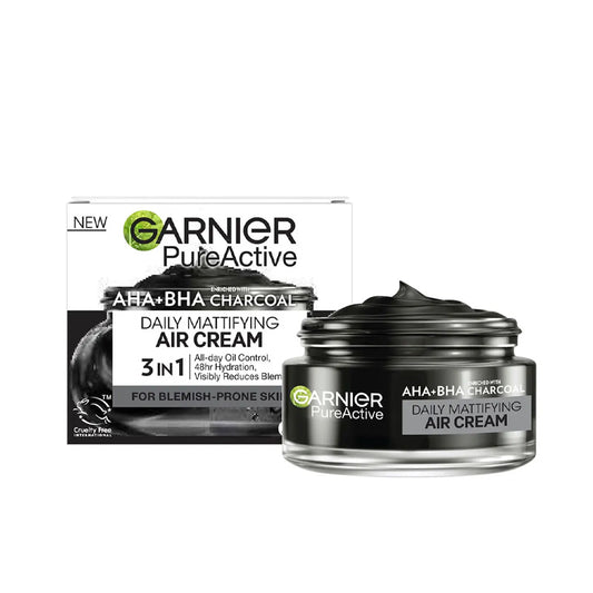 GARNIER AHA + BHA & Charcoal Air Crème Matifiante 3 en 1 Anti-imperfections
