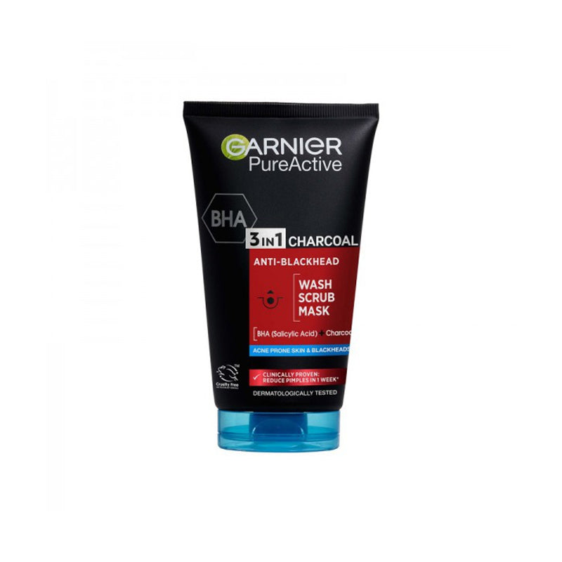 GARNIER pureActive Masque Exfoliant Nettoyant 3 en 1 Au Charbon Anti-Points Noirs Incrustés