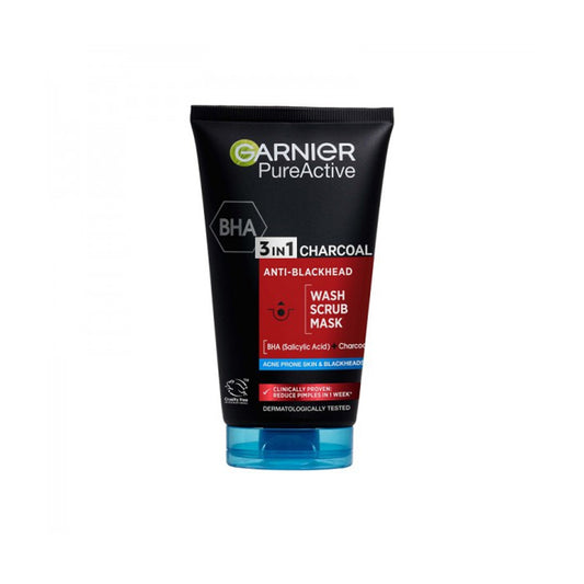 GARNIER pureActive Masque Exfoliant Nettoyant 3 en 1 Au Charbon Anti-Points Noirs Incrustés